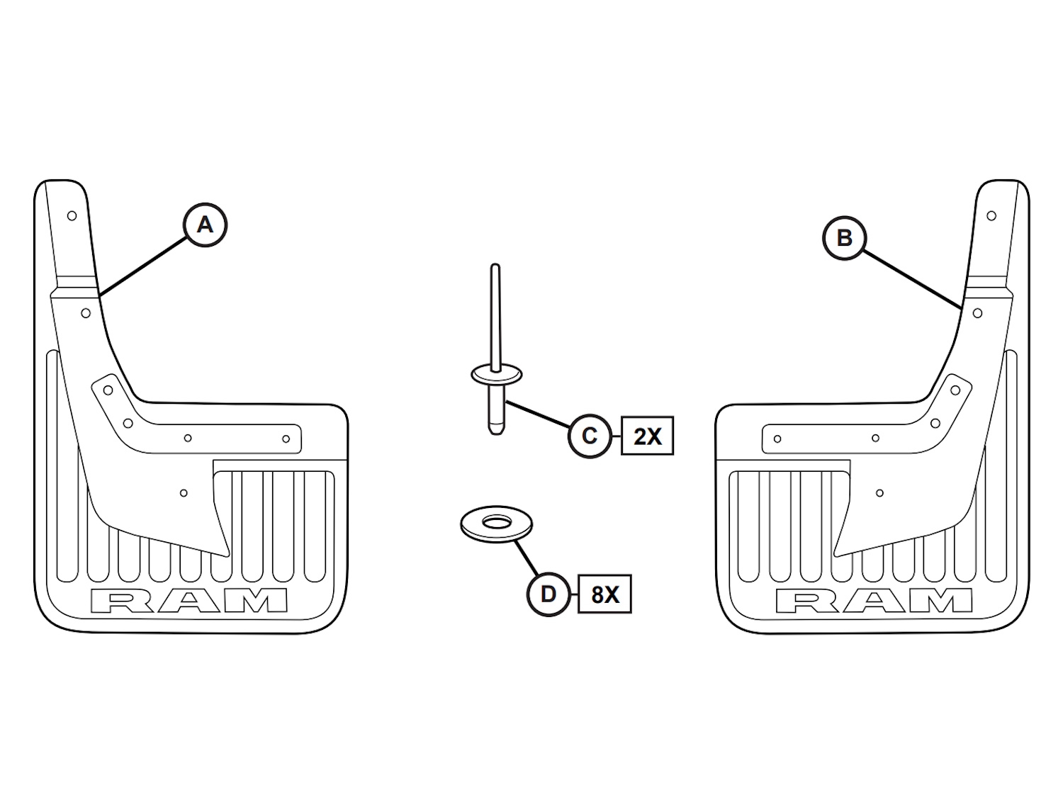 Mopar Splash Guards - Flat - Rear Pair - 82216218AA | All Mopar Parts