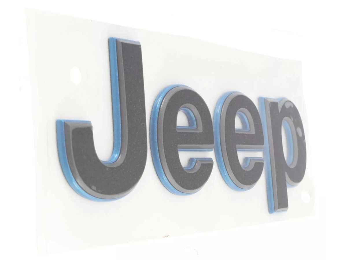 Mopar Fender Emblem Jeep In Dark Gray With Blue Outline From