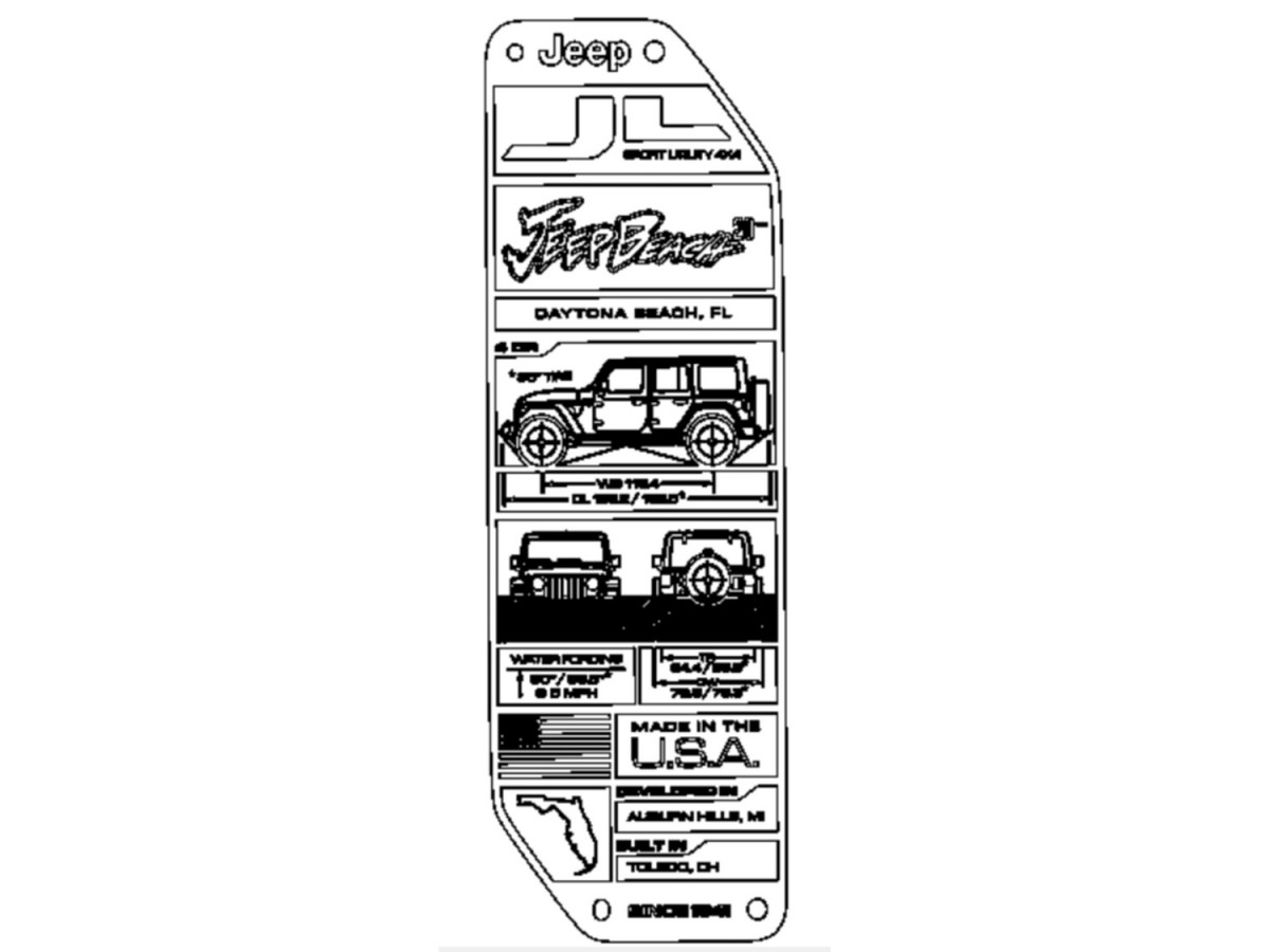 Mopar Tailgate Information Plate Jeep Beach Edition - 68629685AA