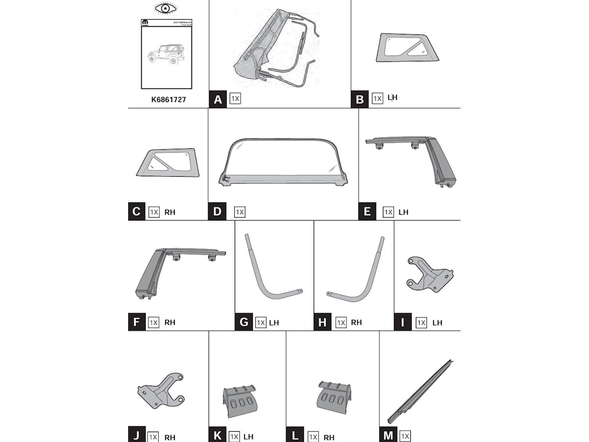 Mopar Soft Top 2 Door Standard Black - 82213649 | All Mopar Parts