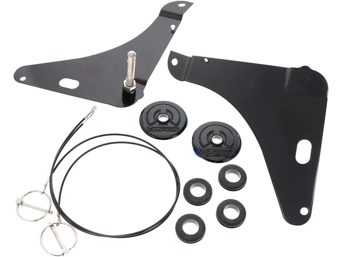 Mopar Stainless Steel Hood Pins Kit Of Two Black With Mopar Logo