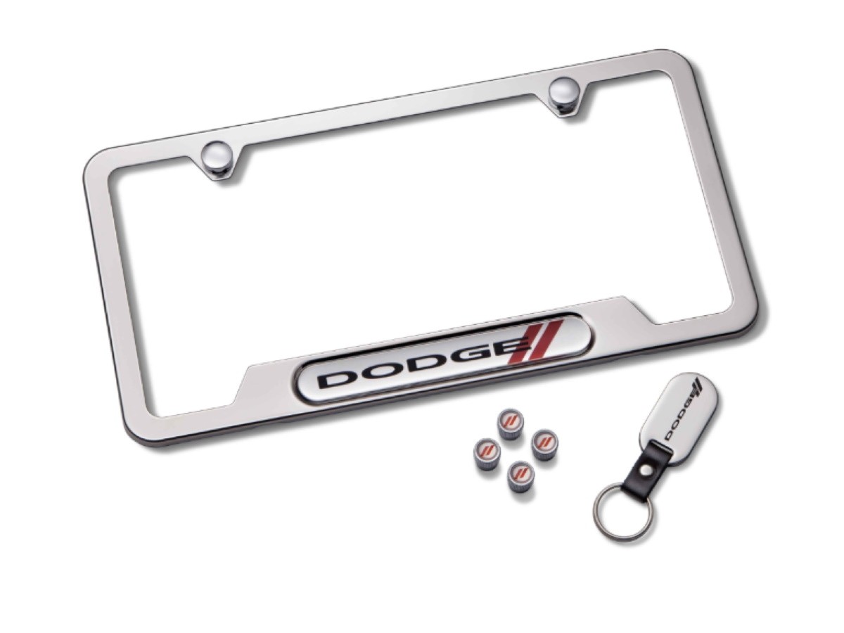 Genuine Mopar License Plate Frame Gift Set Dodge Logo Polished Chrome 82215856 All Mopar Parts