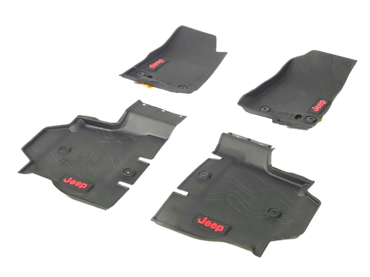 Buy Mopar Rubber Floor Mats 4 Door With Red Jeep Logo - 82216623AB