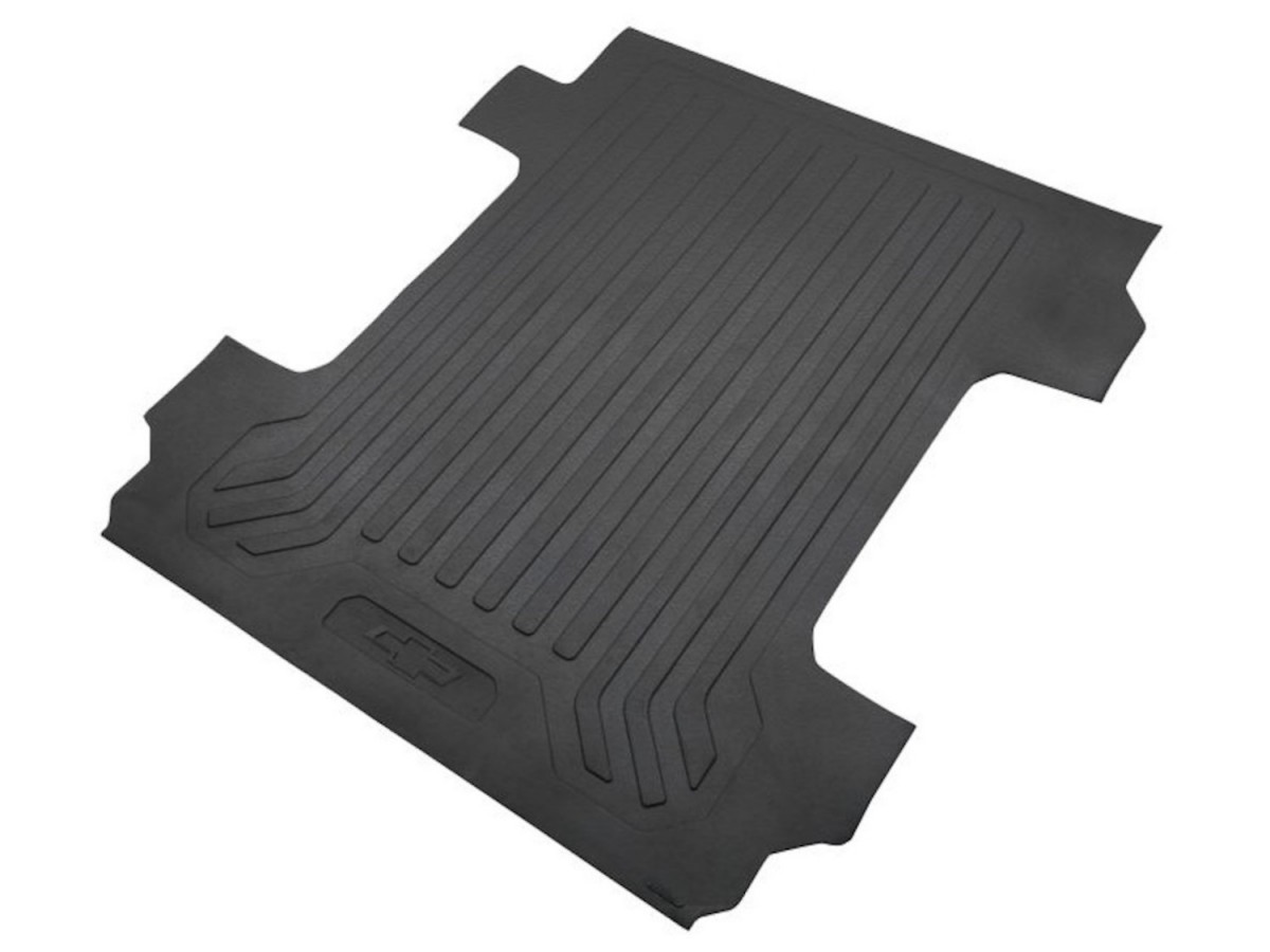 Chevrolet Black Rubber Bed Mat With Bowtie Logo For Standard Bed